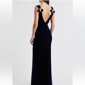 Chiara Boni Deep Navy Velvet Maxi Dress with Ruched Waist